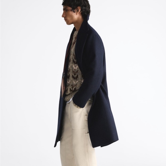 NWT ZARA MENS DOUBLE-BREASTED CLOTH COAT navy blue - Picture 3 of 8